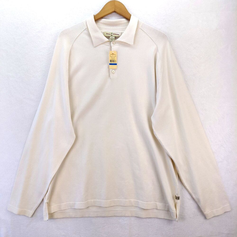 NEW Tommy Bahama Henley Shirt Men XL White Silk Blend Long Sleeve Knit Polo Base
